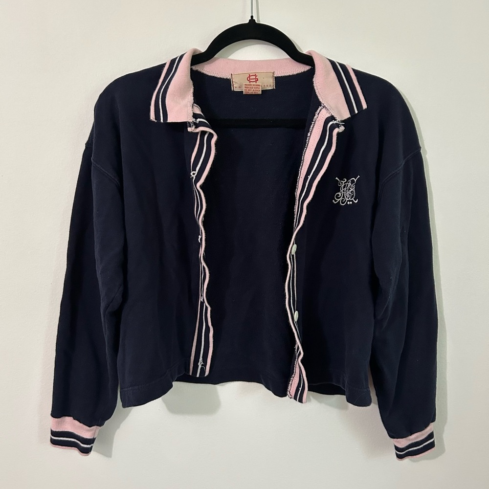Vintage H.G. Preferred Navy and Pink Women's Golf Sweater